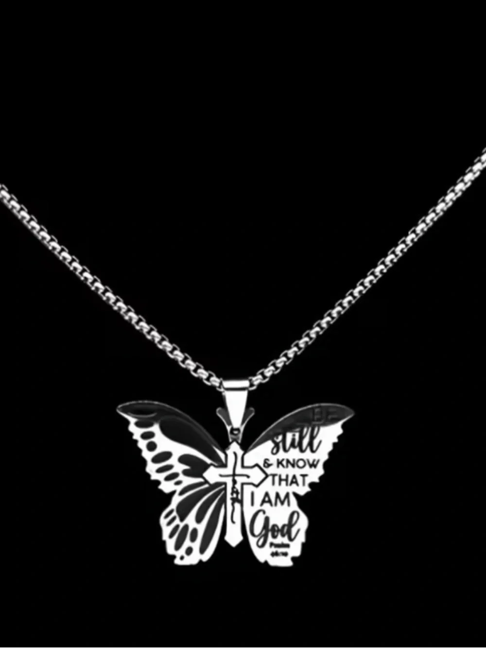 {NEW} Butterfly Cross Pendant Necklace - 'Be Still & Know I Am God'